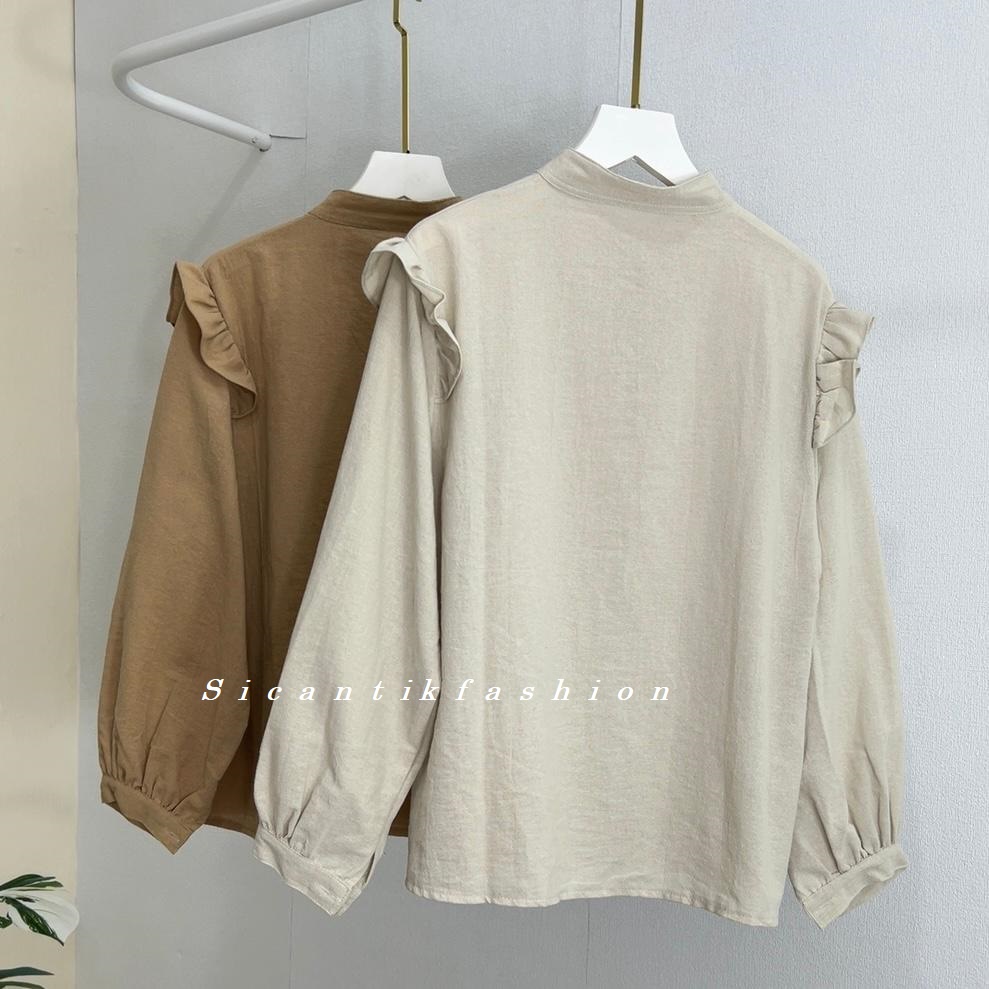 Blouse Wanita Linen Premium / Kemeja Polos Linen Lengan Panjang