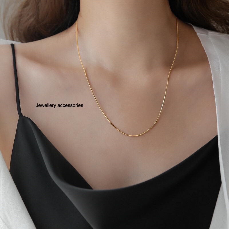 Kalung Titanium Gold Polos Mewah Elegant Korea Fashion Style Trending