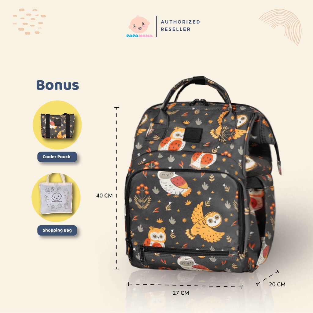 PapaMama Backpack Pattern  - Tas Perlengkapan Bayi - Water Repellent Fabric - Night Owl 1034