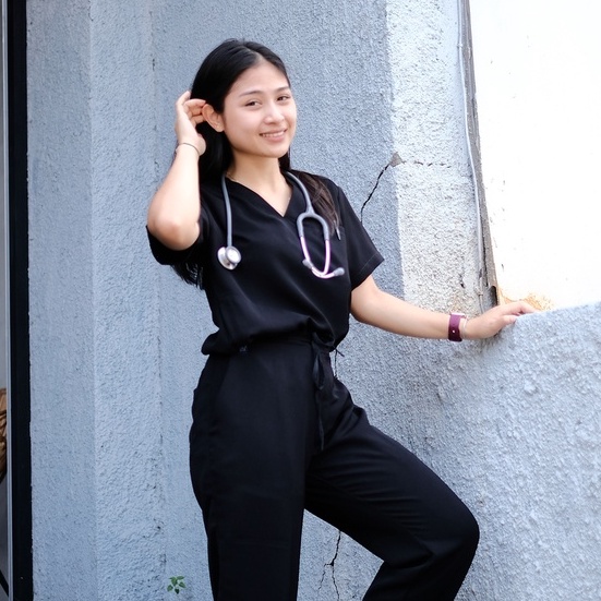 Baju Jaga V NECK SS - BLACK Scrubs Theatre Blues First Line Pendek