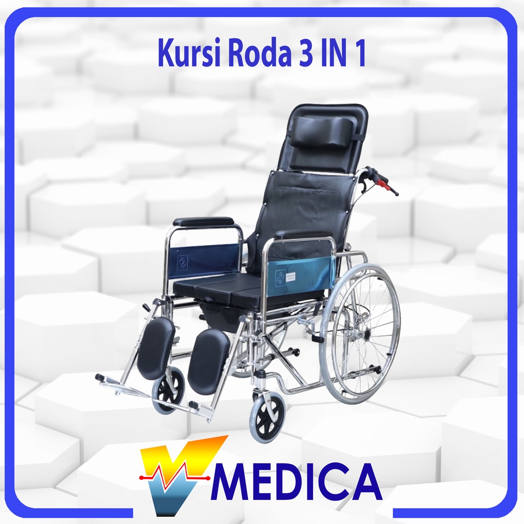 (Reguler) Kursi Roda Sellaco 3in1 Multifungsi / Kursi Roda BAB Dan Rebahan / Kursi Roda Lengkap Mult