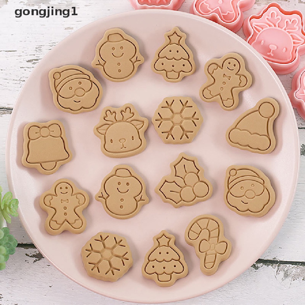 Ggg 10Pcs Pemotong Kue Kering Natal Kartun Santa Snowman Pohon Elk Biskuit Cetakan ID