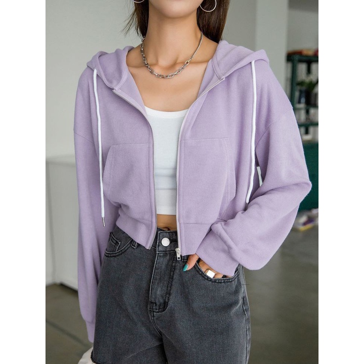 CROP TOP KOREA OVERSIZE JAKET ZIPPER LILAC BIG SIZE UKURAN XL XXL XXXL 4XL 5XL 6XL KATUN FLECEE TEBA