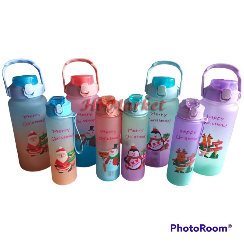 BOTOL MINUM PELANGI/ VIRAL MERRY CHRISTMAS FREE STIKER TERSEDIA 900Ml &amp; 2 LITER