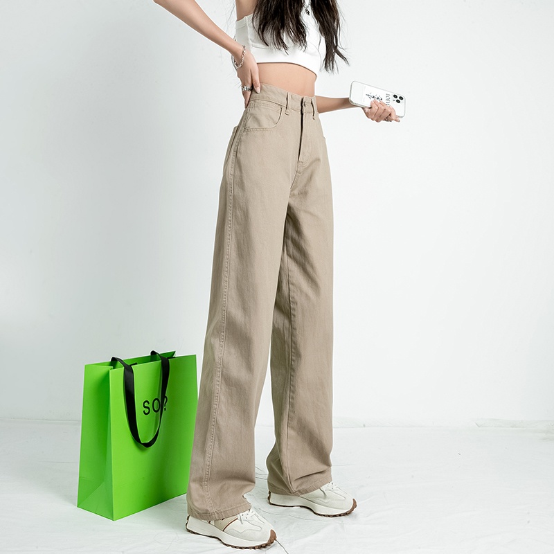 Khaki highwaist longgar celana jeans panjang wanita kulot