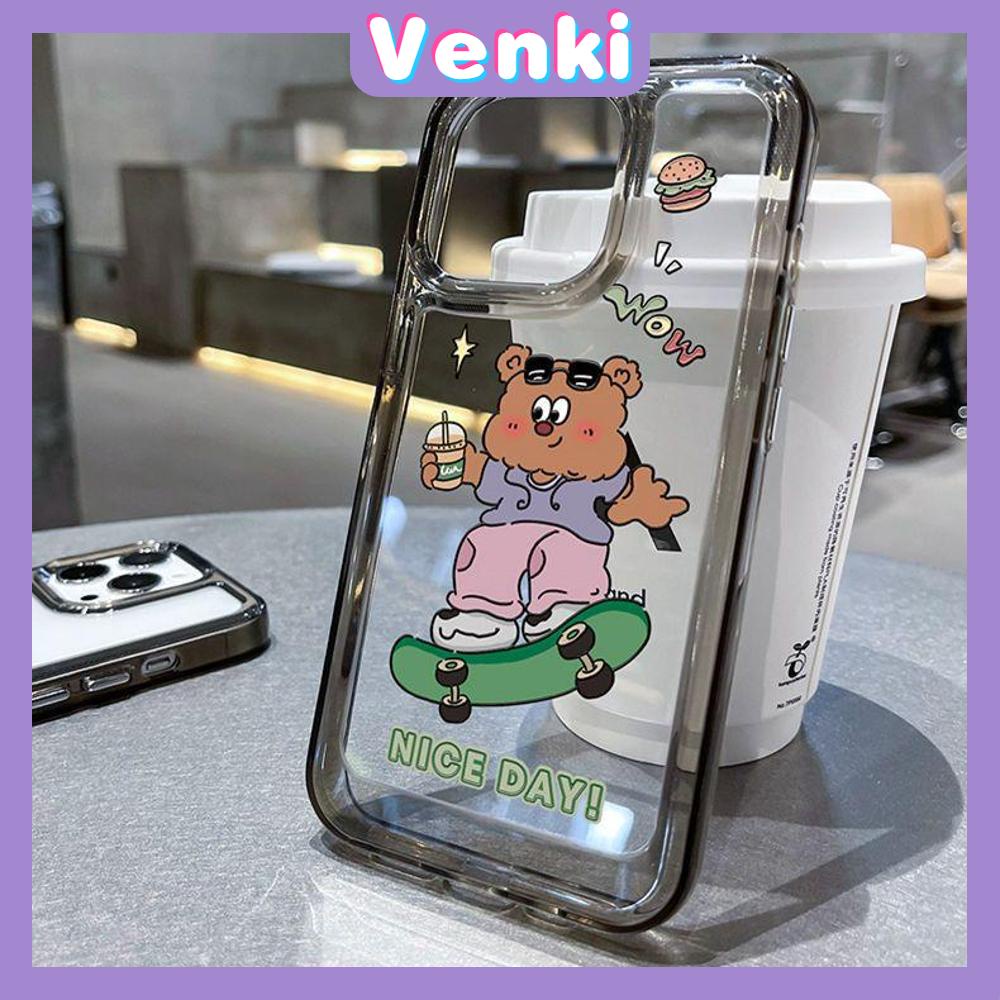 iPhone Case High Quality HD Transparent Acrylic Hard Case Skate Bear and Rabbit Metal Button Camera Protection Shockproof Compatible For iPhone 14 13 12 11 Pro Pro Max 7 8 Plus XR