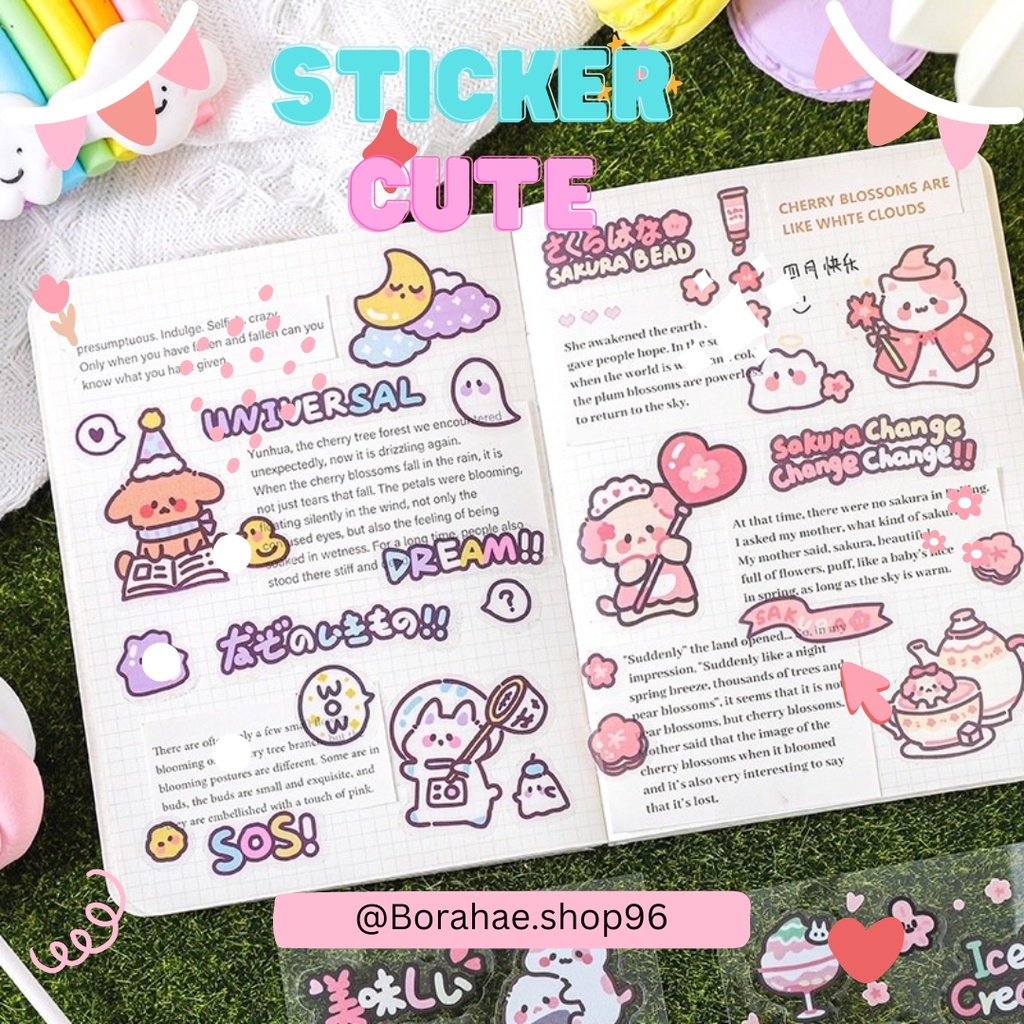 

(1 lembar)Stiker Aesthetic Design DIY/Stiker Anti Air Botol Hp Laptop Lucu/Buku Diary Stiker Motif