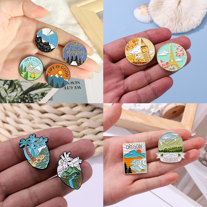 Go Travel Adventure Pin Mountain Forest Lakes Earth Explore Nature Bus Ticket Enamel Pin Button Badge Brooch Women Men Outdoorsy Gift