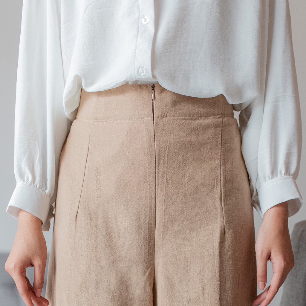 Felix Highwaist Cullote | Celana Panjang Highwaist Basic Bahan Linen [YEPPUOUTFIT]