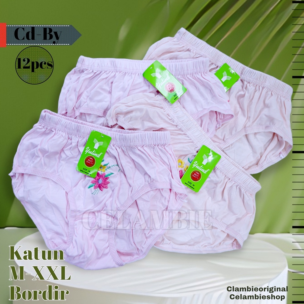 12pcs Yutind Bordir | Celana dalam wanita dewasa katun lusinan | Cd yutind motif Bordiran M-XXL