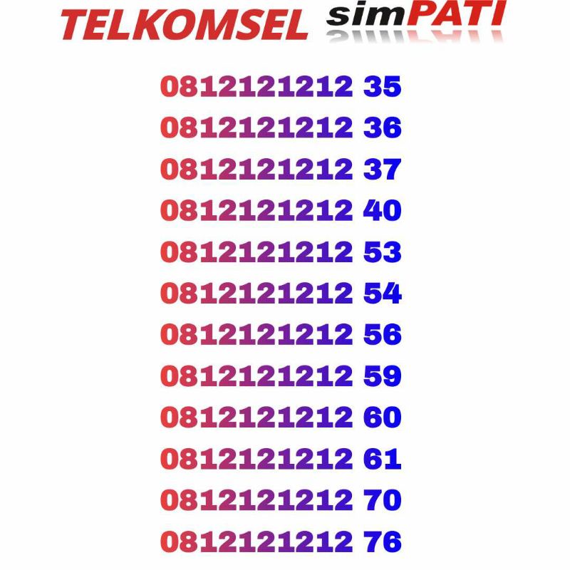 nomor cantik telkomsel simpati 12121212 awalan 081