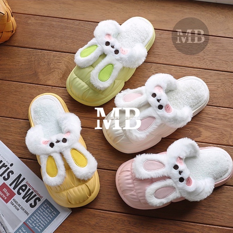SANDAL JELLY RUMAH WANITA DEWASA IMPORT SLIP-ON HOME KELINCI SMOOTH SLIPPER BUNNY