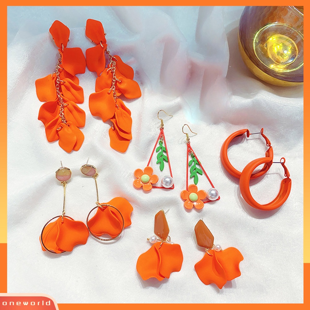 [WONE] Fashion Wanita Kelopak Bunga Menjuntai Drop Hoop Hook Earrings Hadiah Perhiasan Liburan