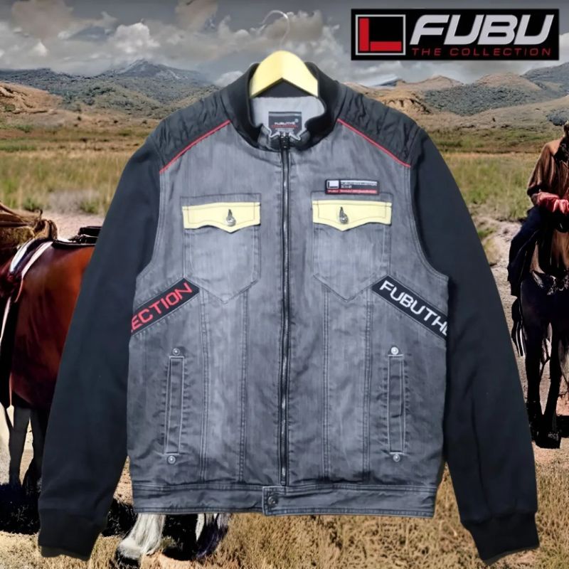 FUBU THE COLLECTION WESTERN DENIM JEANS JACKET ORIGINAL AUTHENTIC