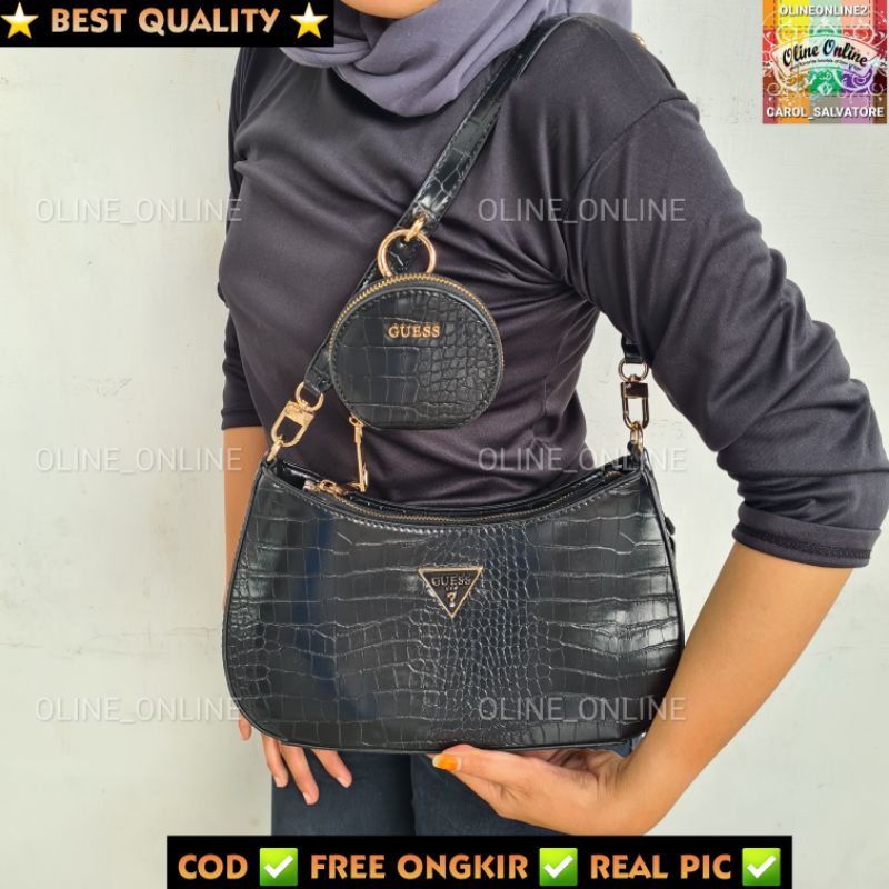 tas wanita alexie jinjing pundak shoulder bag with small coin pouch bag croco motif black nude pink white gs gb