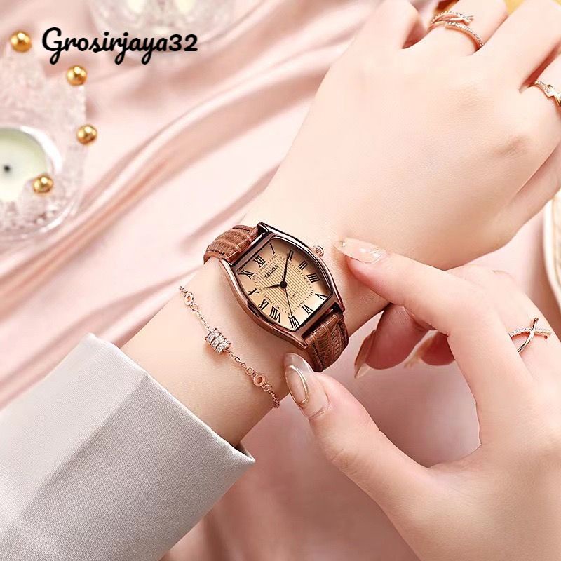 Jam Tangan CLEO wanita pria Quartz Dial Kotak Kecil Casual Retro Untuk Wanita