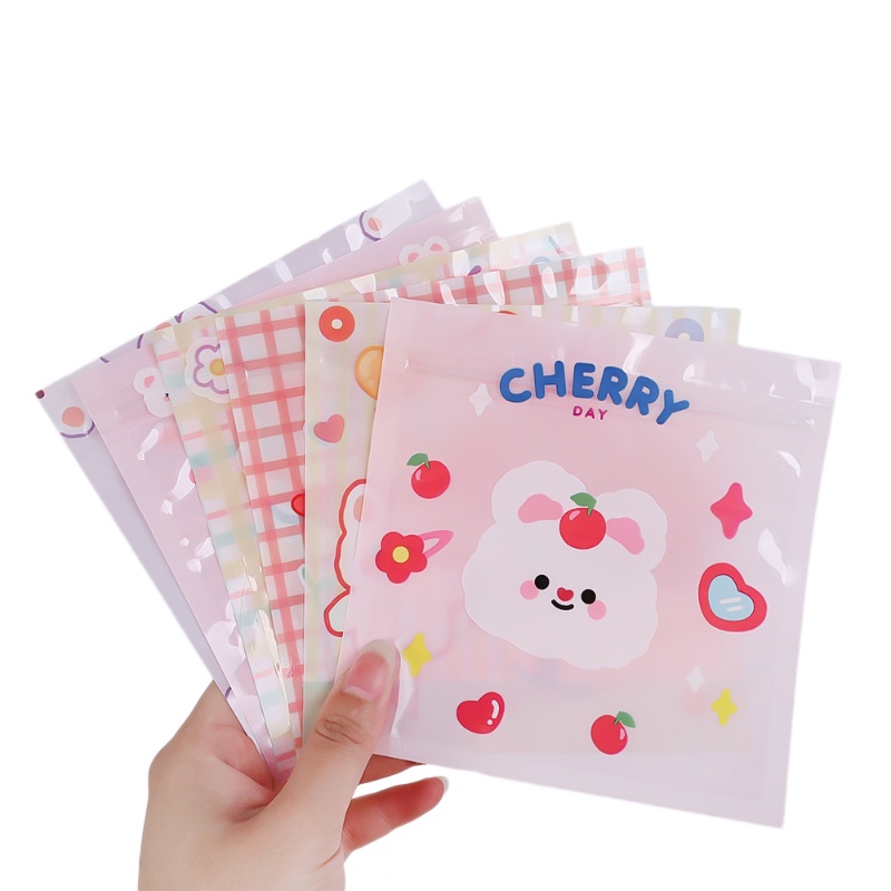 [Harga Grosir] Kantong Makanan Zipper Cemilan Kartun Kelinci Beruang Baking Packaging Bags Permen Biskuit Kacang Kantong Resealable Jewelry Stationery Storage Bags Lucu Anti Bocor