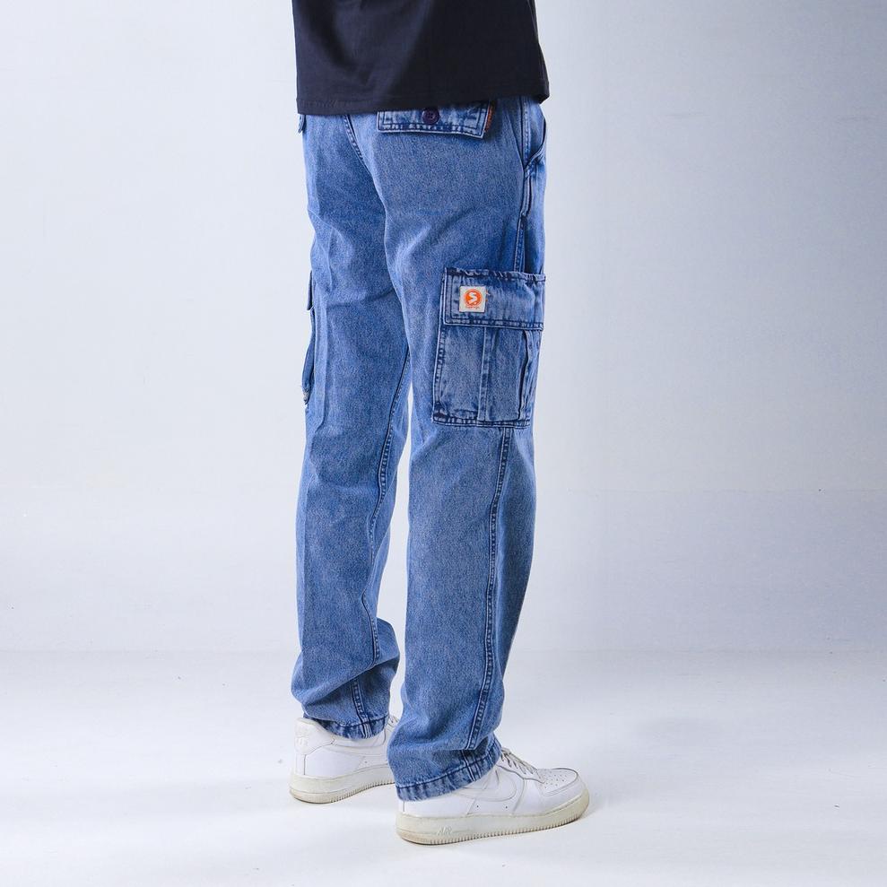 Superego Celana Cargo Pants Pria Jeans Loose fit Reguler Standard Denim Washed Snow Blue SCPDW01C (K