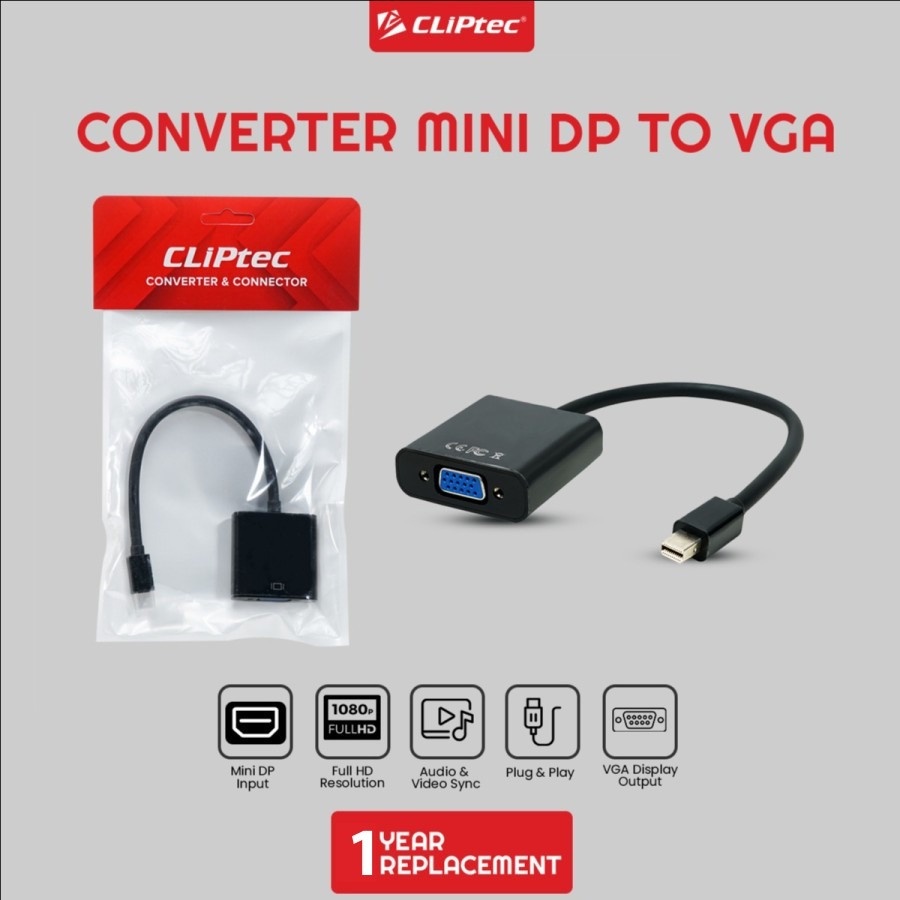 Converter Kabel CLIPtec CL-CC MDV Mini DP To VGA - DP Mini to VGA