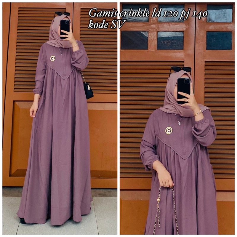 Gamis SV / gamis polos crinkle / gamis polos busui / gamis polos jumbo