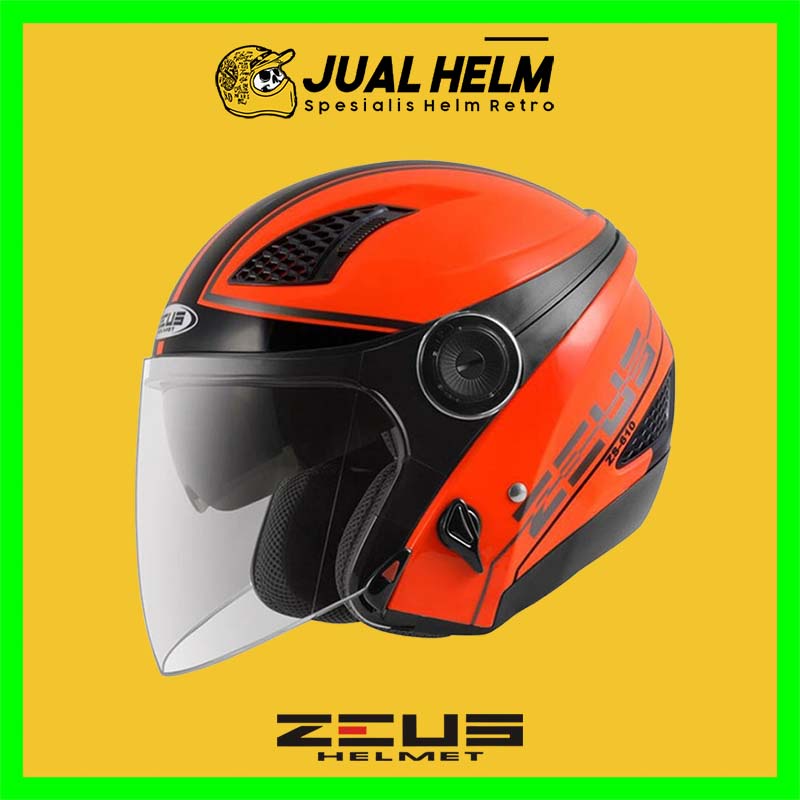 Helm Zeus ZS610 Orange Fluo Glossy 17 Black | Zeus ZS 610 Double Visor