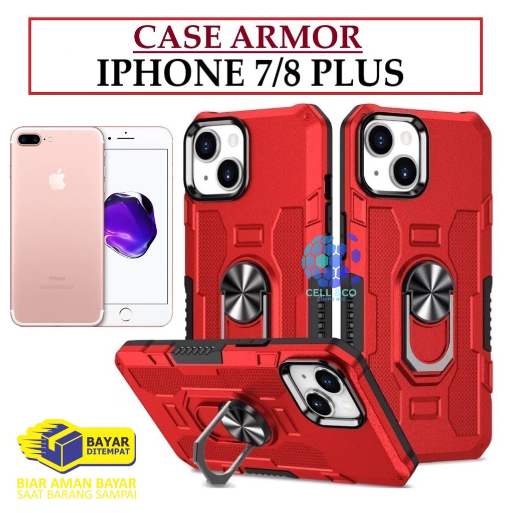 Case Armor IPHONE 7/8 PLUS Iring Cincin Magnetic Kesing Hp Protect kamera Premium Hard Case Standing Robot Pelindung Kamera