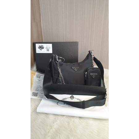 tas fashion Prada Hobo nylon, Prada nilon parasut free box