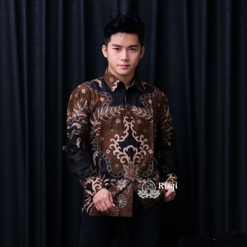 Kemeja Batik Pria Lengan Panjang BATIK HRB026 motif KERATONAN Kode 002 size M L XL XXL Reguler