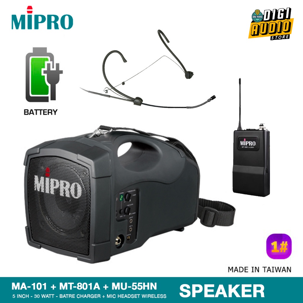 Speaker Portable Batre Cas &  Mic Headset Wireless - Microphone Bando Kepala MIPRO MA101 - Baterai C