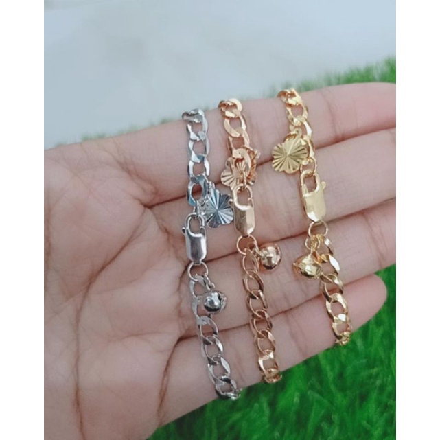 gelang perak asli silver 925 lapis emas/gelang tangan rantai sn renggang+1bel+1 bunga ukir/asli silver/fashion wanita