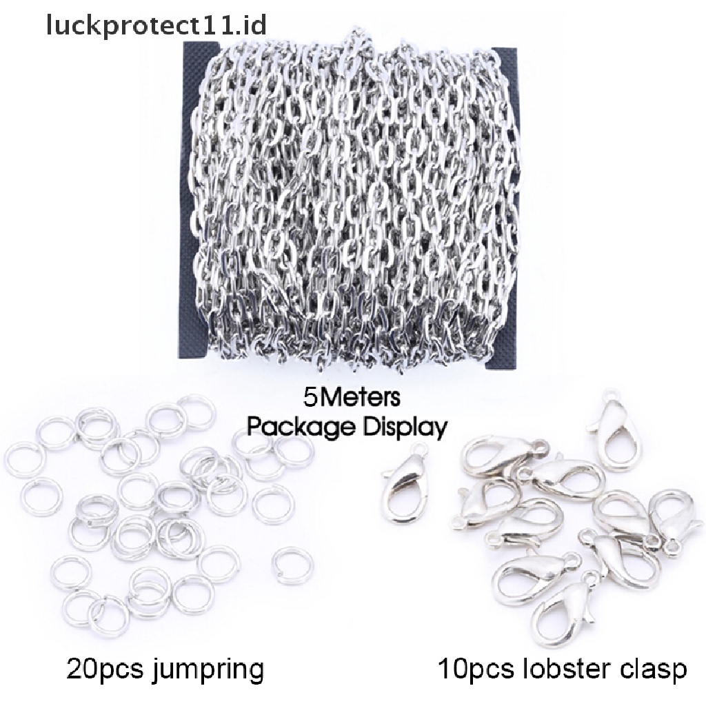 /Fashion Hot// Fashion// 5M 2mm Chains Lobster Clasp DIY Gelang Kalung Bahan Membuat Perhiasan Set.