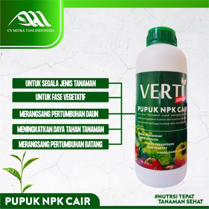 Pupuk NPK Cair Verti Grow 1L PUPUK PELEBAT PADI Plus Perekat 1 Liter