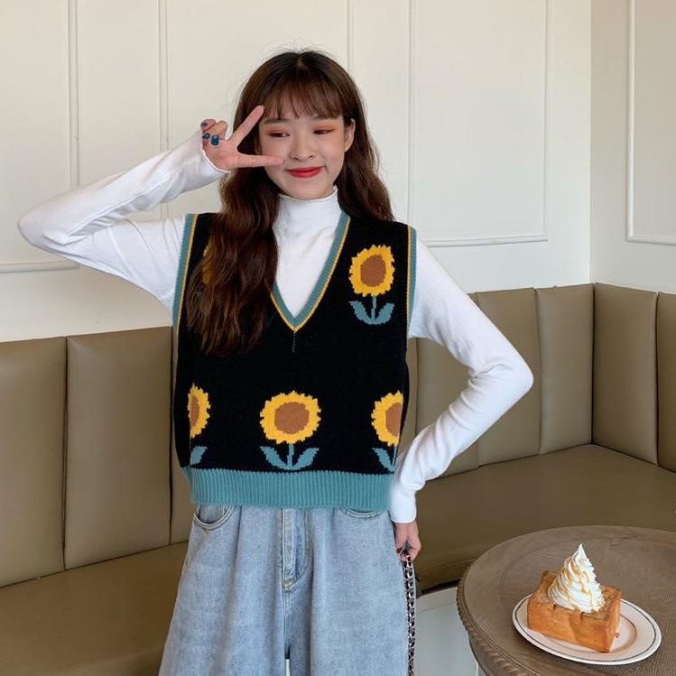 Big Sale Rompi rajutan bermotif v-neck wanita Korea