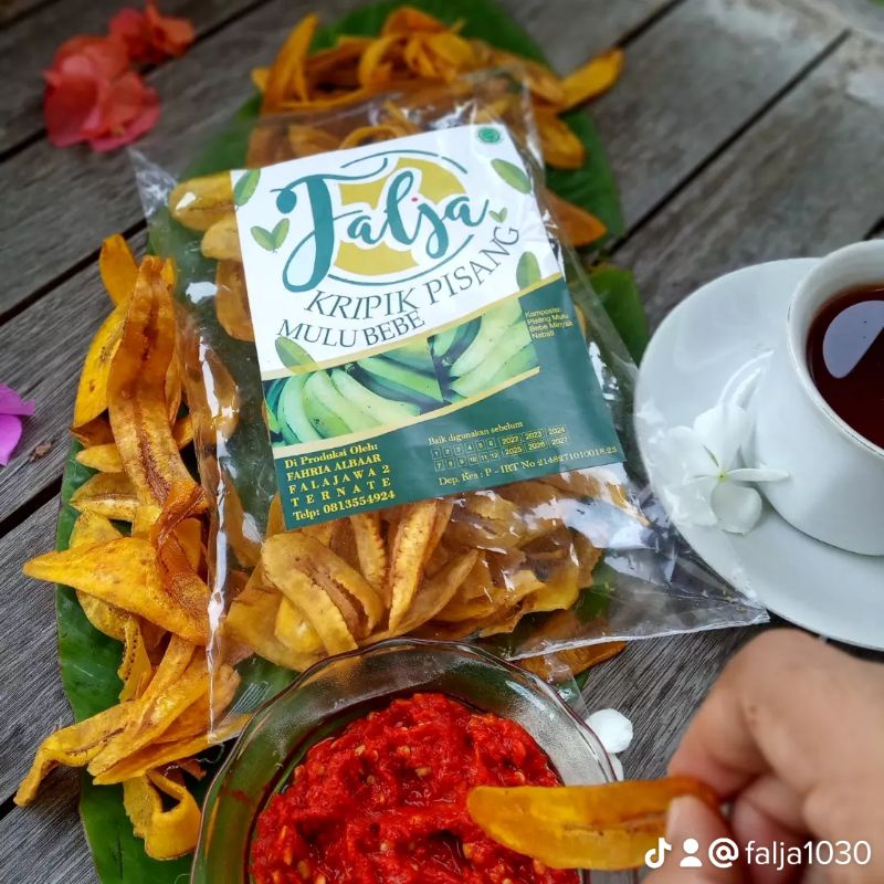 

Makanan Khas Ternate Keripik Pisang Mulu Bebe Falja paket 3 bungkus 90g