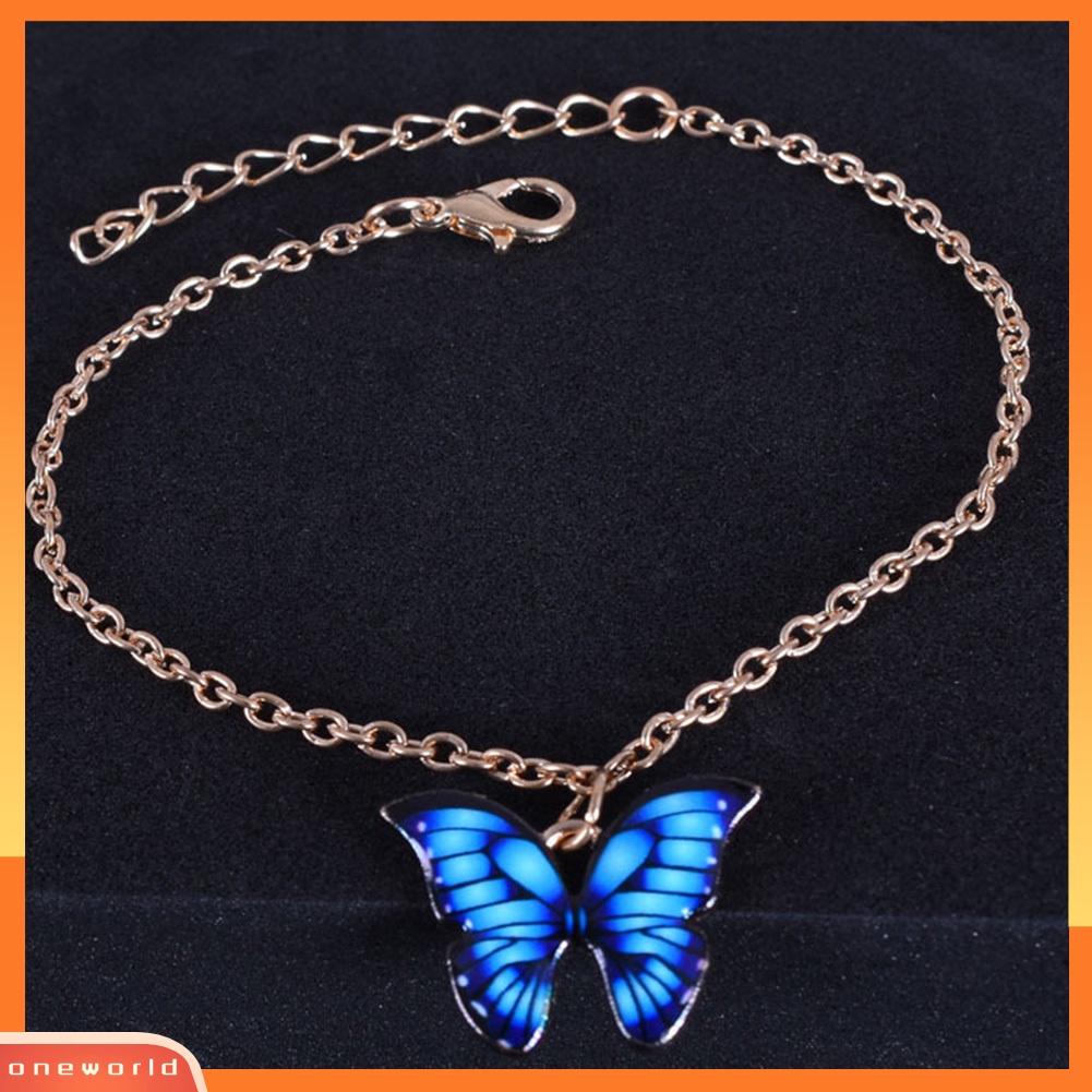 [WONE] Wanita Elegan Multicolor Alloy Butterfly Pendant Gelang Gelang Kaki Perhiasan Hadiah