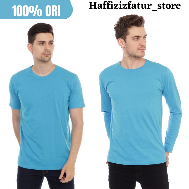 Kaos polos pria cotton combed 30S biru turkis Lengan Panjang kaos polos cotton combed 30S  polos kao