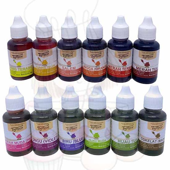 

Toffieco Pewarna Makanan Warna Cokelat Hijau Biru Ungu Merah Muda Tua Terang Jingga Salem Kuning 1