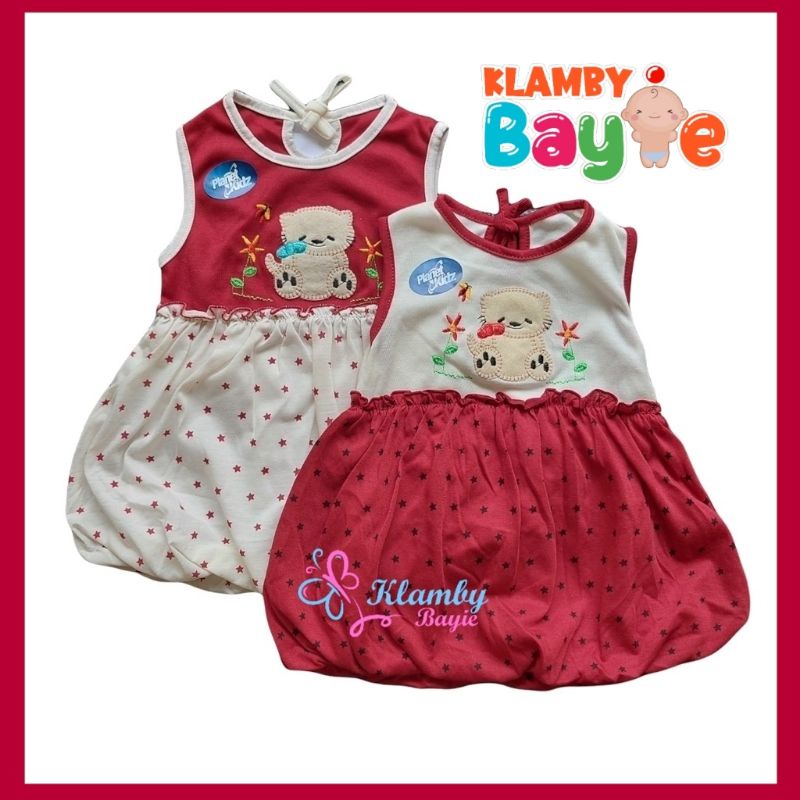 Baju Bayi Perempuan / Dress Rok Balon Bayi 0 - 6 Bulan Planet Kidz Warna Merah Putih Bagus Murah Luc