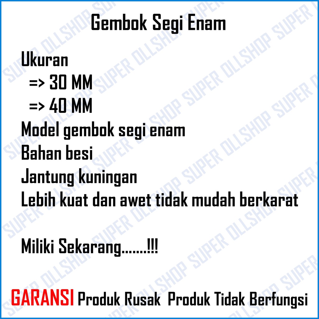 Gembok Putih Besar Anti Rust Anti Maling Anti Cut / Gembok Pintu Rumah 30 mm 40 mm / Gembok Pagar Segi Enam