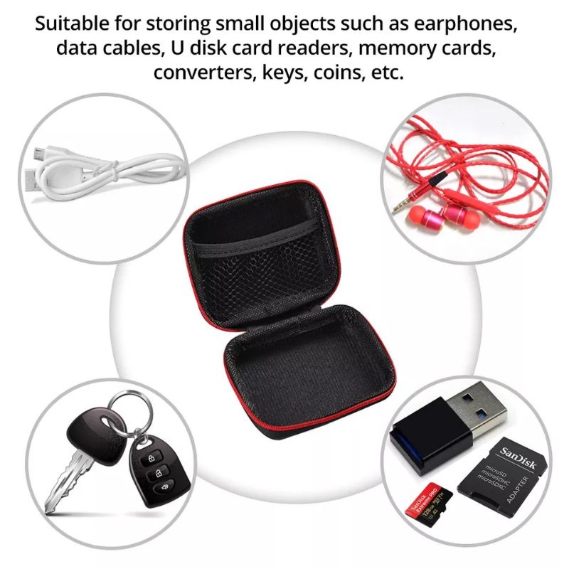 Case Earphone Black Zipper Red - Case Earphone Headset - Case Bag Storage Box