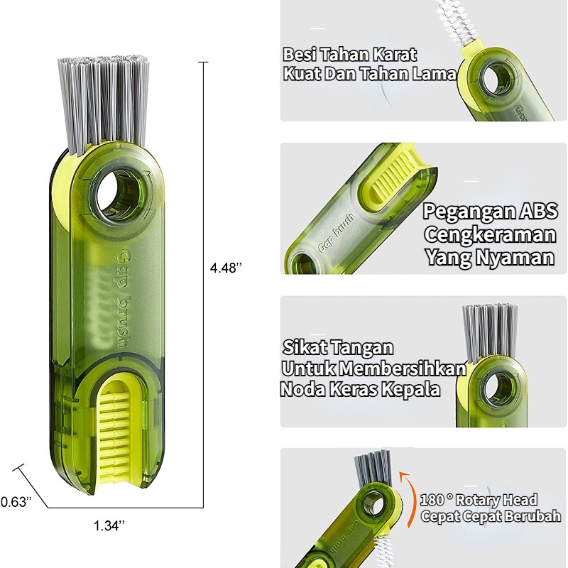 【COD】Sikat Pembersih Celah Tutup Botol 3 In 1 Cangkir Vakum Dengan Cincin Karet Dapat Berputar 360 Derajat ° Sikat Pembersih Cangkir