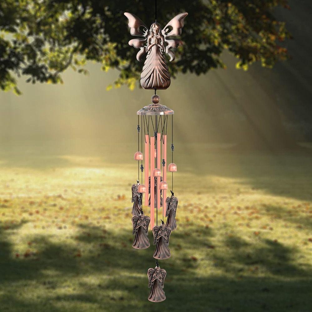 R-flower Angel Wind Chime Halaman Rumah Tabung Aluminium Logam Guardian Angel Pendant Decor