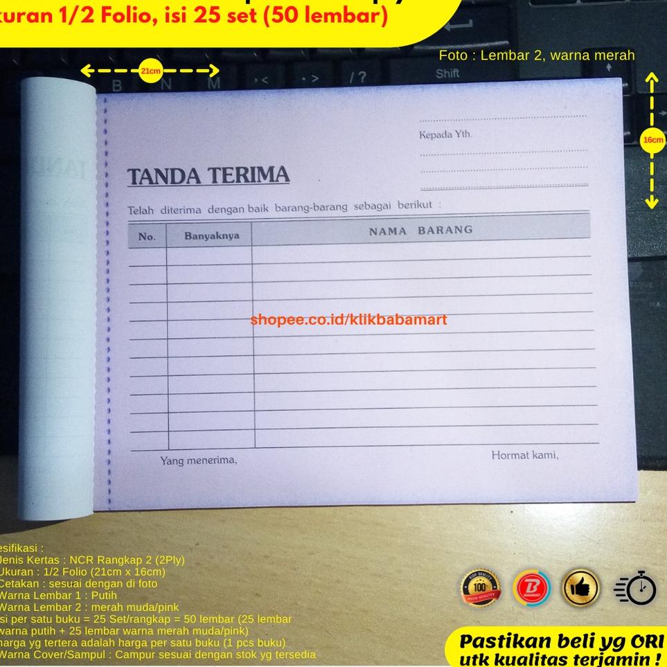 

[CODE YS14] BUKTI TANDA TERIMA BARANG LANDSCAPE 1/2 FOLIO 2 RANGKAP 2 PLY PUTIH MERAH [VN2]