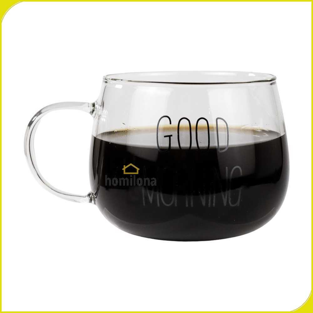 One Two Cups Cangkir Kopi Glass Coffee Mug Good Morning 350ml - 9H8D