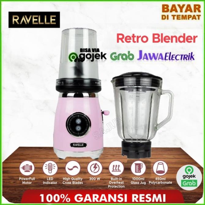 RAVELLE Retro Blender + Chopper 300 Watt RBC-300 Blender Kaca 1 Lt ORI