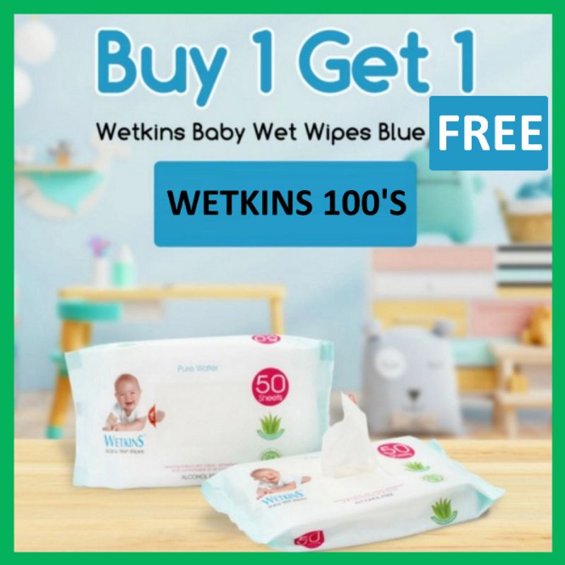 Cileunyi Collection Tissue Basah Bayi Wetkins 100’s Baby Wipes Tisu Bayi Murah Pure Water with Aloe Vera Buy 1 Get 1 @50s Tisyu Halal dan Aman untuk Anak Balita Termurah Promo Bandung