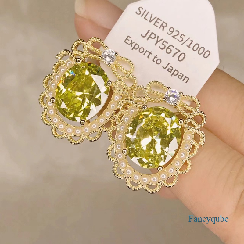 Fancyqube Women Olive Green Stone Anting Tusuk Wanita Pertunangan Pernikahan Earring Anniversary Hadiah Hari Valentine