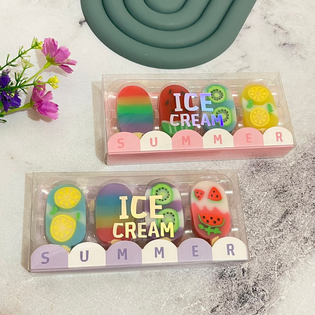 PENGHAPUS LUCU BENTUK STICK ICE CREAM BUAH 1 SET ISI 4 PCS HARGA MURAH ERASER KARET HAPUS IMUT STICK FRUITS WARNA-WARNI STATIONARY FANCY KUALITAS TERBAIK READY GROSIR DAN COD