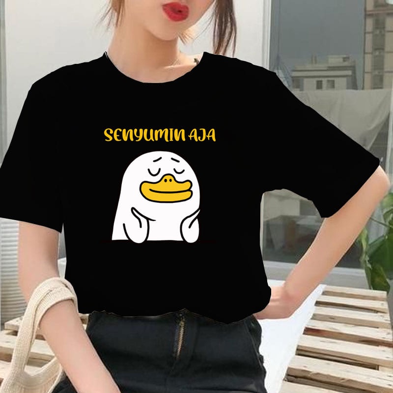 Baju Kaos Bebek Senyum Tshirt Lucu Wanita Cewek Remaja Jumbo Oversize Lengan Pendek Santai Rumahan