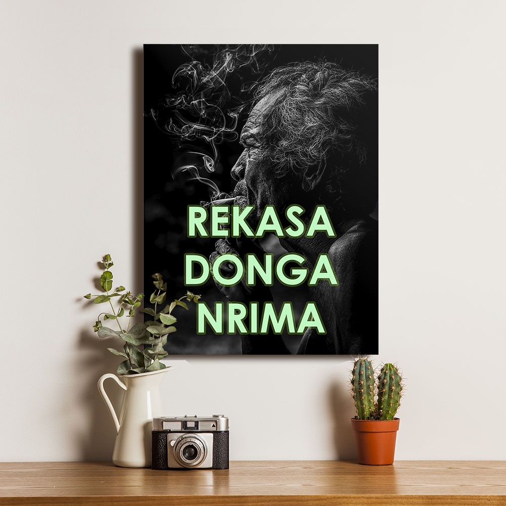 Poster Dekorasi Hiasan Dinding Kayu Quotes Jawa Rekasa Donga Nrimo